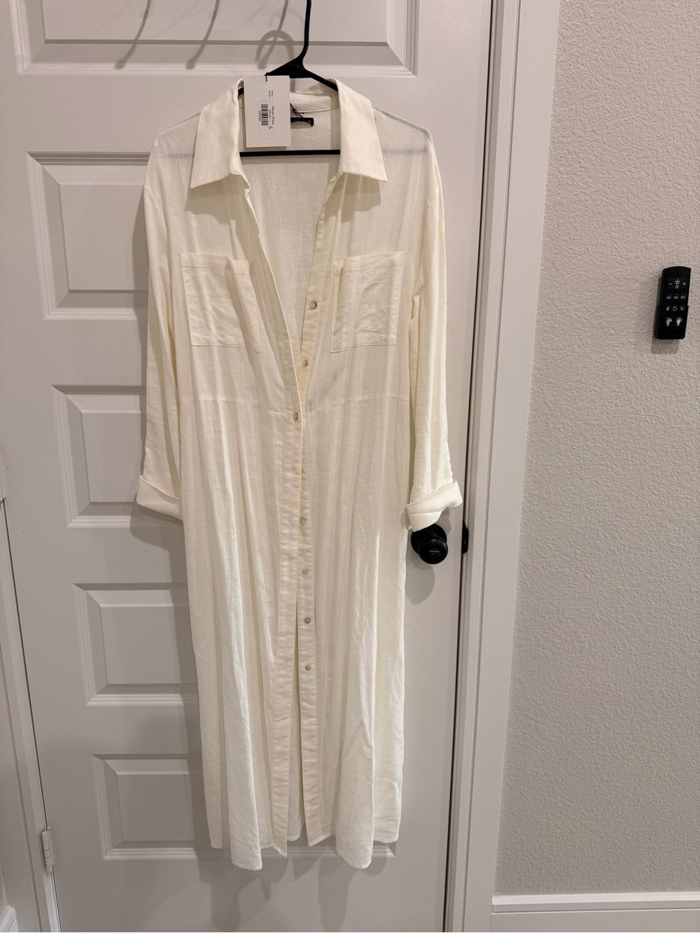 Cream Button-Front Maxi Shirt Dress